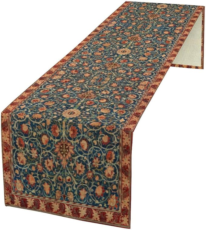 William Morris Table Runner, Rustic Boho Ethnic Flower Original Design Print Table Runner for Home Party Dining Room Kitchen Decor 13x120 Inch