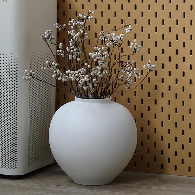 Extra Large White Ceramic Flower vase, Decorative Jar Oversize Modern Centerpiece Table Decorations,Round Shape Rustic Ceramic vases for Home Decor Dining Room (White, 9.4 * 9.4 * 9.1inch)