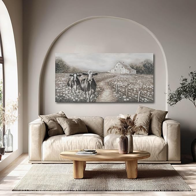 LEVERUP Canvas Wall Art Landscape Animal Pictures Artwork Black and White Modern Home Decor for Dining Room Bedroom Hotel 24×48 Inch Hallway Decorations