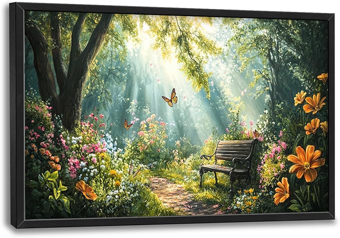 Green Forest Large Wall Art Garden Pictures Wall Decor Nature Sunlight Landscape Big Canvas Painting Prints Framed Artwork Home Decorations Above Bed for Bedroom Living Room Dining Room 36"x24"