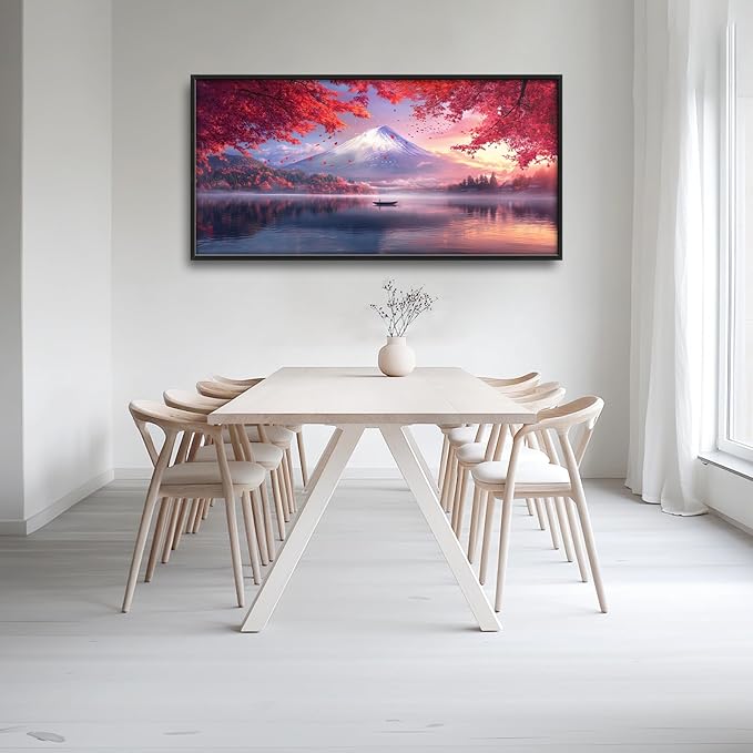 Mount fuji Wall Art Japanese Nature Large Wall Decor Mountain Lake Painting Asian Landscape Big Pictures Scenic Canvas Prints Framed Artwork Home Decorations for Bedroom Living Room office 60"x30"