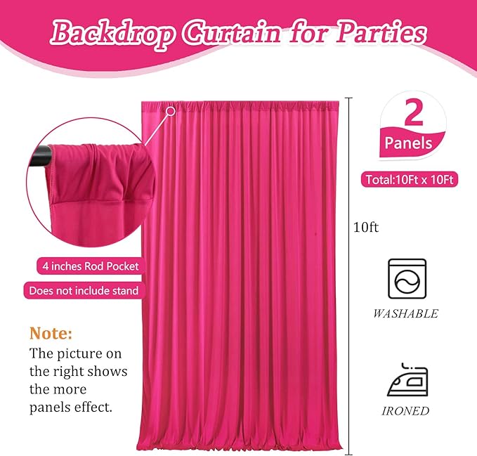 10 x 10 Feet Fuchsia Backdrop Curtain for Partie, Background Curtains for Photoshoot, Birthday, Wedding, Halloween, Thanksgiving, Christmas Day, New Year Party Decorations 5Ft x 10Ft, 2 Panels