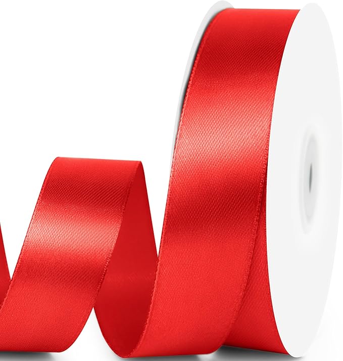 1" x 50 Yards Satin Ribbon - Red Silk Ribbon with Spool - Ideal for Gift Wrapping, Floral Bouquets, Crafts, Wedding Party Decorations, Christmas and Sewing Projects