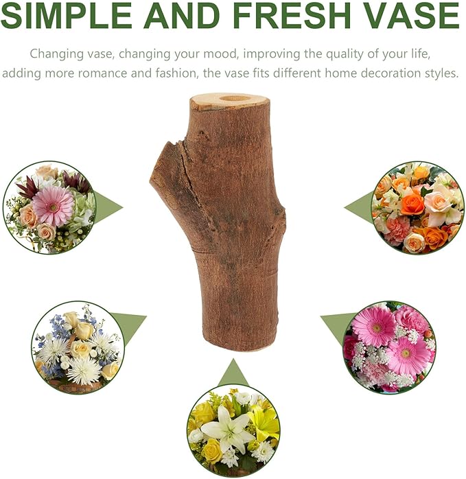 Vintage Wooden Flower Vase for Wedding Table Centerpiece Rustic Decorative Desktop Vase for Floral Arrangement and Hydroponics Wear-Resistant Wood Home Decor Accent Random Style