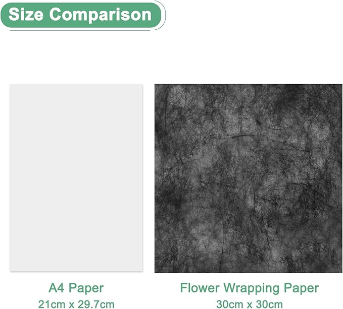 M METERXITY 38-Sheet Korean Cotton Wrapping Flower Paper, 11.8 Inch Waterproof Floral Wrapping Cotton Paper for Bouquets/Gift Packaging [Black]