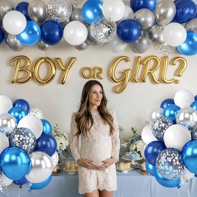 Blue White Silver Confetti Balloons, 50pcs 12 Inch Metallic Blue and Silver Balloons Clear White Confetti Latex Balloons for Birthday Wedding Anniversary Gender Revea Bridal Shower Party Decorations