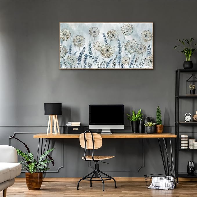 VEAEE Farmhouse Canvas Wall Art - Flowers Dandelion Wall Pictures,Living Room Decor,Nature Artwork Prints Abstract Grass Paintings for Bedroom Home Office Decoration 20"x40"