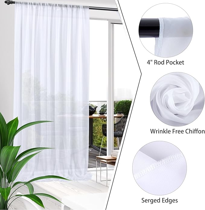 10ft x 10ft White Chiffon Backdrop Curtains, Wrinkle-Free Sheer Chiffon Fabric Photo Curtain Drapes for Wedding Ceremony Arch Party Stage Photography Decorations