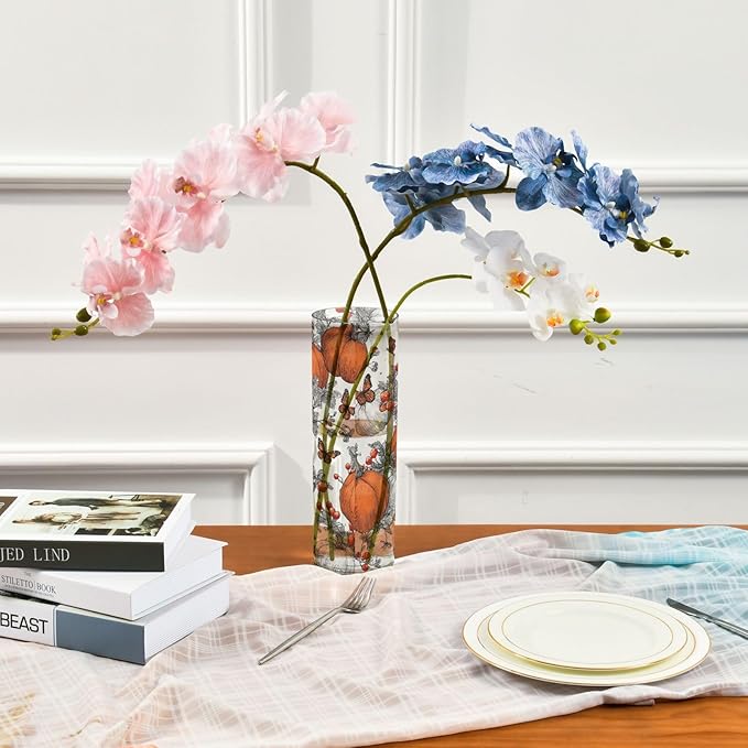 Flower Vase Clear Plastic Cylinder Vases Decor for Centerpieces Home Storage Office Weddings Pumpkin Butterfly Berry 11.8 x 3.9 in