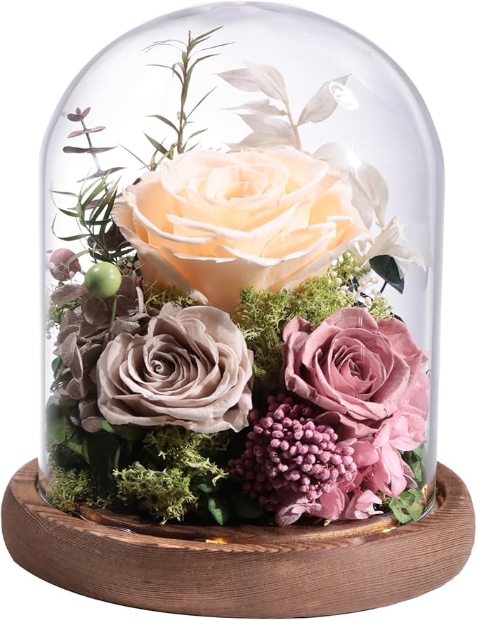 Lovenfold Flowers for Delivery Preserved Rose Gifts for Her,Forever Real Roses Flowers in Glass Dome,Birthday Gifts for Women Mom Wife Friend(Champagne Rose)