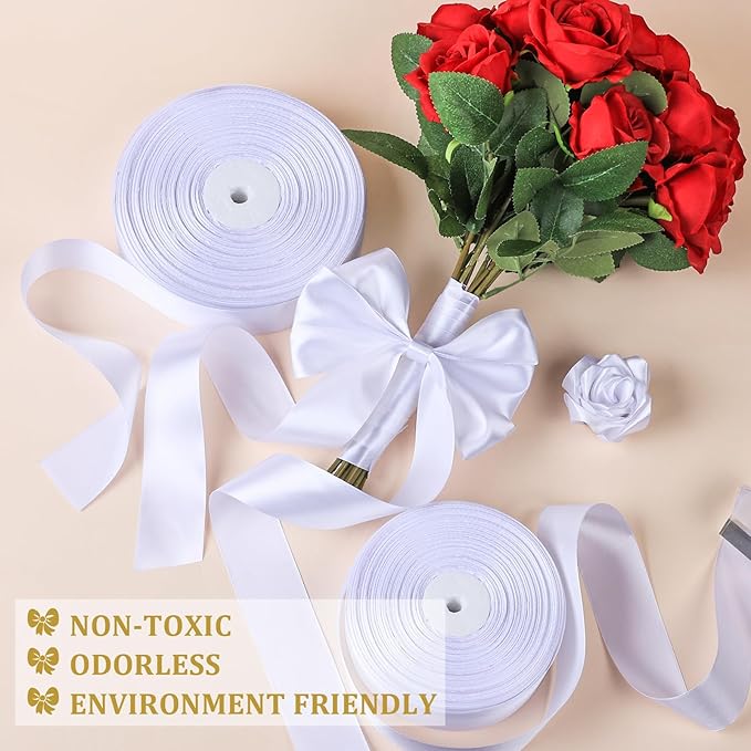 XSEINO 110 Yards Ribbon,1 1/2 Inch White Satin Ribbon for Flower Bouquet, Gift Wrapping, Ribbons for Crafts, Hair Bows Making, Wedding Party Decoration, Sewing, Invitation Cards, Christmas, Wreath