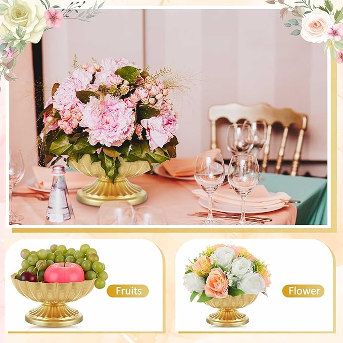 10 Pcs Metal Compote Bowl for Centerpiece Flower Holder Small Compote Vase Indoor Outdoor Flowers Fruits Plant for Christmas Wedding Home Party Decoration (Medium,Bright Gold)