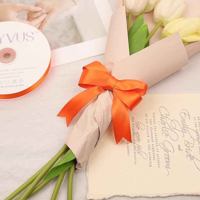 Premium Orange Polyester Satin Ribbon, Double Faced 7/8 Inch X 25 Yards, Perfect for Gift Wrapping, Crafts, Wedding Decor, Birthdays, Holidays