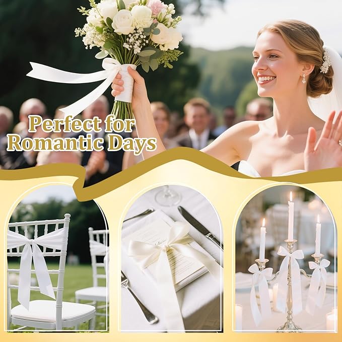 XSEINO 110 Yards Ribbon,1 1/2 Inch White Satin Ribbon for Flower Bouquet, Gift Wrapping, Ribbons for Crafts, Hair Bows Making, Wedding Party Decoration, Sewing, Invitation Cards, Christmas, Wreath