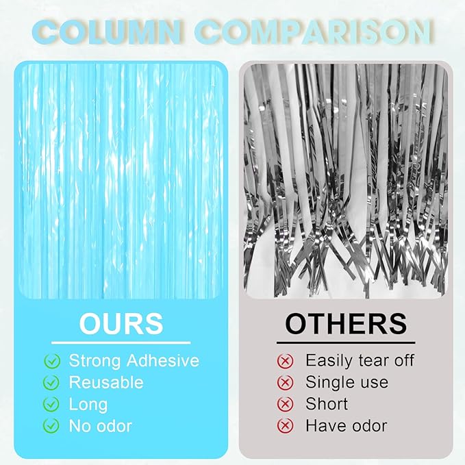 3 Pack 3.3 x 8.2 ft Pastel Blue Foil Fringe Backdrop Curtains, Tinsel Streamers Birthday Party Decorations, Fringe Backdrop for Graduation, Baby Shower, Gender Reveal, Disco Party