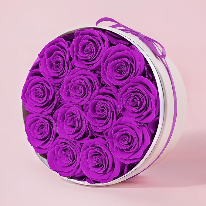 FIACO Gifts for Women Preserved Flowers in a Box-12 Forever Real Rose Flowers for Delivery Prime Birthday Gifts for Mom Grandma Wife Girlfriend Sister Fresh Flowers Eternal Rose Purple