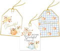 Pro Supply Global 24 Count of 2.5 Inch x 3 Inch Pre Strung Thankful Fall Pumpkins Gift Tag Assorted Printed Designs on Large Cardstock Gift Hang Tags - Ideal to Use on Bags