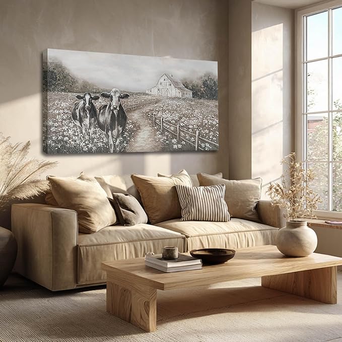 LEVERUP Canvas Wall Art Landscape Animal Pictures Artwork Black and White Modern Home Decor for Dining Room Bedroom Hotel 24×48 Inch Hallway Decorations