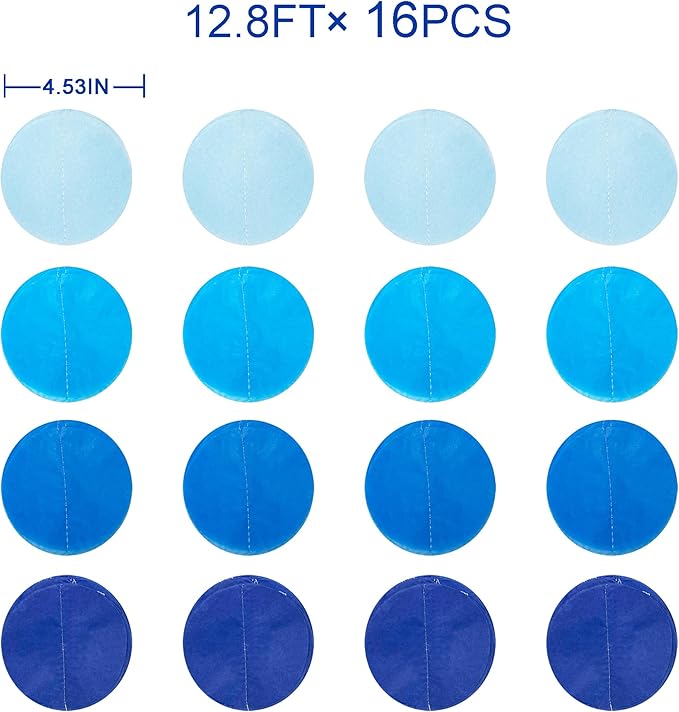 PinkBlume 205 Ft Blue Party Decorations Ombre Navy Circle Dot Backdrop Streamer Royal Tissue Paper Polka Hanging Garland for Birthday Graduation Wedding Under The Sea Nautical Ahoy Achor