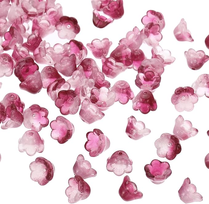 PATIKIL Glass Trumpet Flower Beads, 200 Pcs Gradient Flower Bead Charm for Jewelry Making DIY Craft, Bracelets, Earrings, Necklaces Decorations, Rose Red