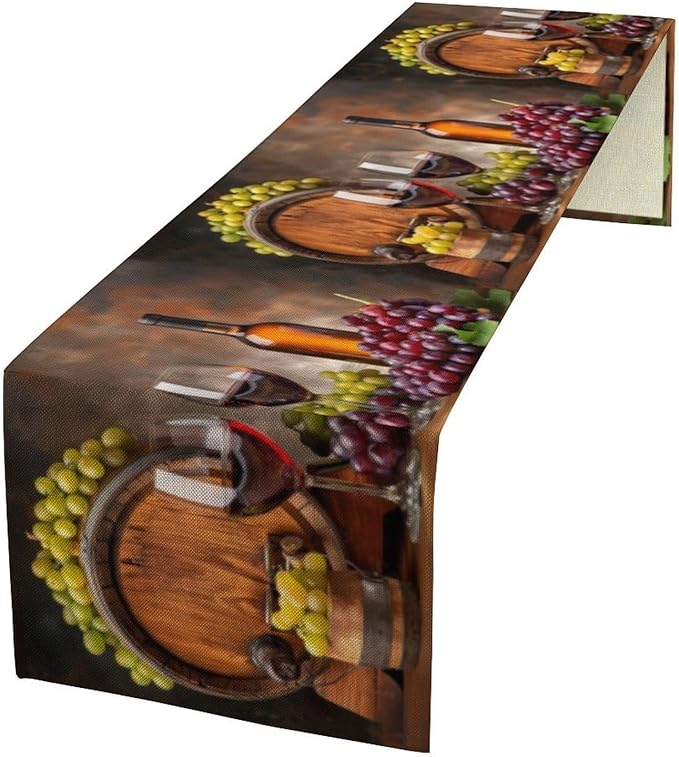 Red Wine Themed Retro Table Runner, Table Dresser Runner, Kitchen Dining Table Runners for Indoor Outdoor Holiday Decor 13x60 Inch