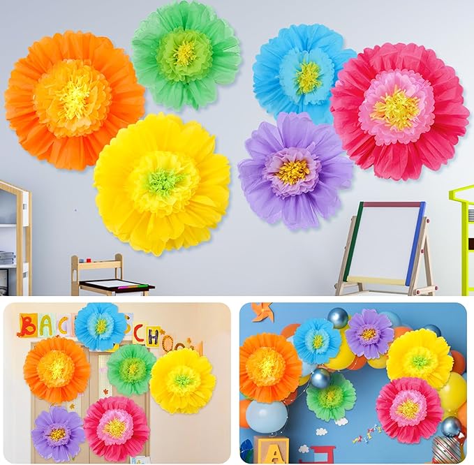 Giegxin 6 Pcs 31.5" 24" Colorful Giant Paper Flower Decoration for Wall Extra Large Christmas Tissue Paper Flower Xmas Church Floral Decoration for Mexican Fiesta Wedding Bridal Shower Decor