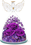 Preserved Flower Rose Gifts for Women, Forever Eternal Fresh Flowers in Glass Angel Figurines Flowers for Delivery Prime Purple Roses for Grandma Mom Sister Her Wife on Mothers Day Birthday Christmas
