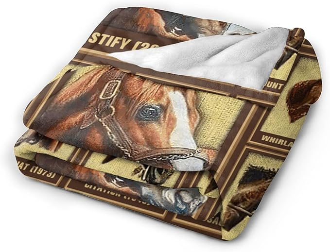 Racing Horses Blanket - Soft Warm Cozy Fleece Throw for Couch, Sofa, Bed - 60"x50" - Gifts for Girls, Boys, Men, Women, Kids, Adults