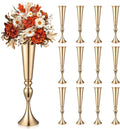 12 Pcs Tall Gold Trumpet Vases for Centerpieces & Wedding Tables - 21.65" Tall Gold Flower Vase Set with Weighted Base, Metal Trumpet Centerpieces for Tables (Bases para Centros de Mesa)