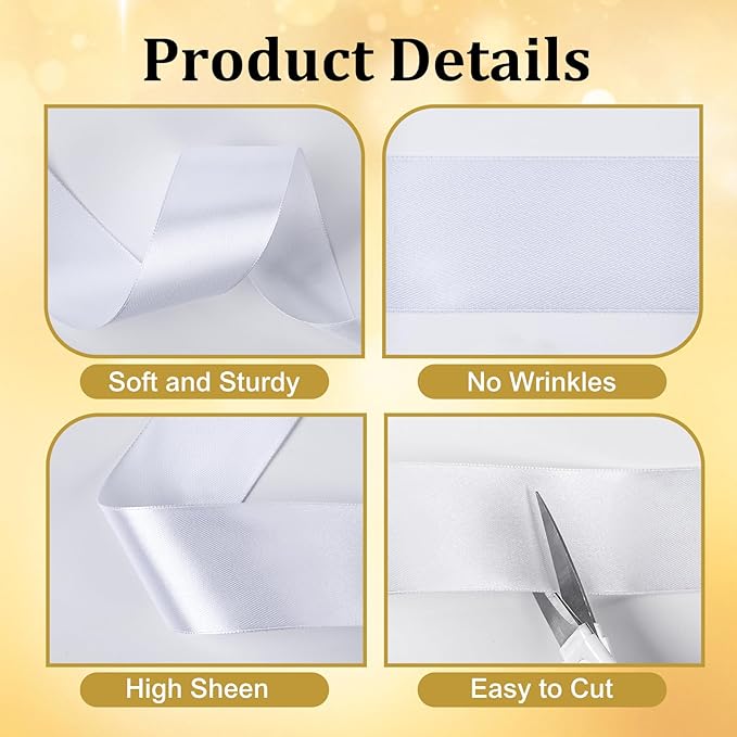 XSEINO 110 Yards Ribbon,1 1/2 Inch White Satin Ribbon for Flower Bouquet, Gift Wrapping, Ribbons for Crafts, Hair Bows Making, Wedding Party Decoration, Sewing, Invitation Cards, Christmas, Wreath
