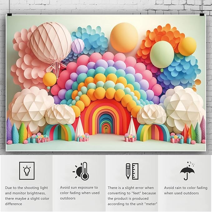 YongFoto Paper Flowers Backdrop 8x6ft Colorful Cut Paper Floral Blossom Rainbow Arch Hot Air Balloon Honeycomb Ball Photography Background Lovely Party Banner Home Decor Photo Studio Booth Props