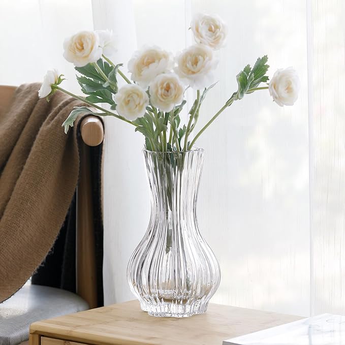 10" Decorative Modern Flower Vase for Floral Arrangements, Large Elegant Clear Glass Vase for Bouquet(Transparent) (Clear, 01)