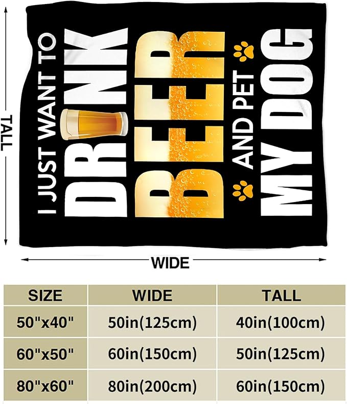 Funny Beer Throw Blanket - Drink Beer Gifts & Decor for Men, Women, Adults - Soft, Warm, Cozy Fleece Blanket for Couch, Sofa, Bed - 60"x50"
