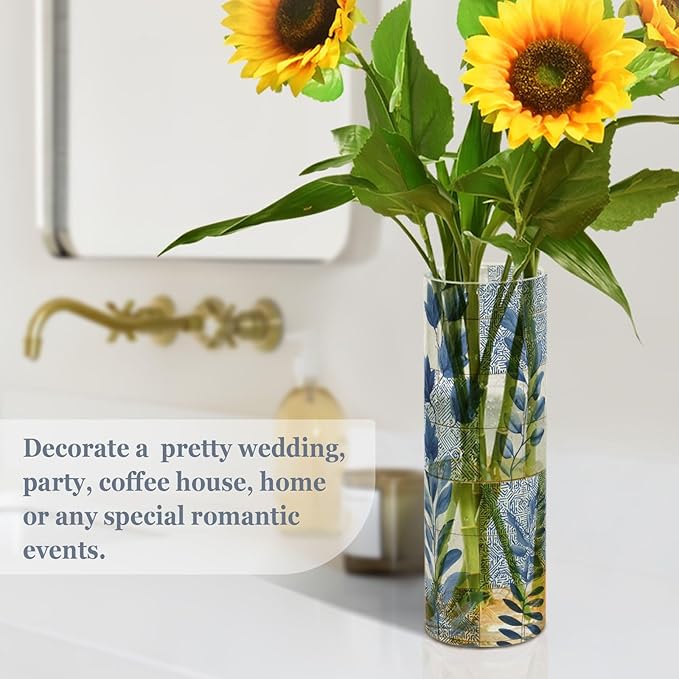 Flower Vase Clear Plastic Cylinder Vases Decor for Centerpieces Home Storage Office Weddings Blue Boho Plant 11.8 x 3.9 in