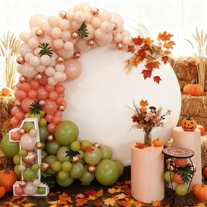 Fall Balloon Garland Arch Kit, Burnt Orange Green Sand Ivory White Metallic Champagne Gold Balloons Garland kit for Thanksgiving Autumn Fall Birthday Baby Shower Party Decorations