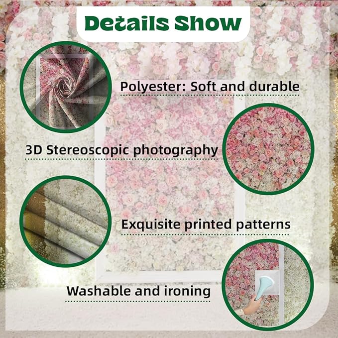 10x8ft Mothers Day Backdrop for Photography Pink White Flower Wall Background Spring Floral Wedding Banner for Valentines Day Bridal Shower Birthday Newborn Womens Day Tea Party Decoration