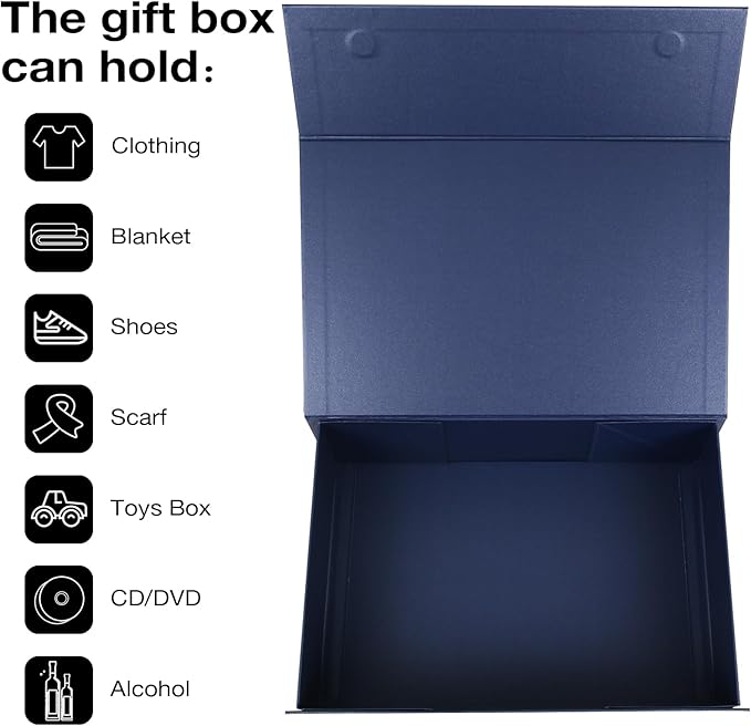 Aimyoo Navy Blue Collapsible Gift Box with Magnetic Closure Lids 10.5x7x3 in, Medium Bridesmaid Groomsman Proposal Boxes, Rectangle Present Box for Graduation Birthday Storage (1 Pack)