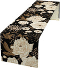 Vintage Flowers Table Runner,Black Gold Peony Rose Print Table Runner for Home Kitchen Table Dining Indoor Outdoor Party Decor 13x120 Inch