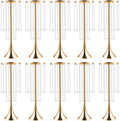 10 Pack 21.9"/55.6cm Tall Crystal Beaded Flower Stands, Metal Wedding Centerpiece Vases for Table/Aisle Decor - Reusable Event Centerpieces for Home, Party, Hotel (Gold)