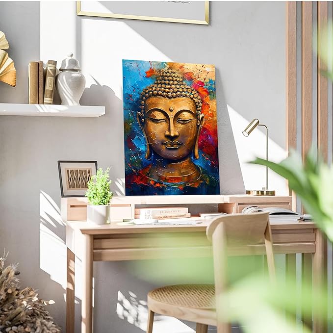 Golden Serenity Buddha Vintage Painting Wall Art Spirituality and Modern Art Wall Decor Adds Brilliance to Vibrant Home Decor 24x36in Wood Framed