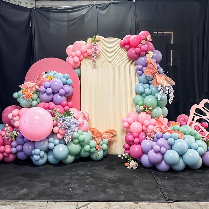 Flower Balloon Arch Kit, 122Pcs Hot Pink Pastel Blue Dusty Green Macaron Orange Lavender Purple Yellow Matte Balloons for Girls Floral-themed Party Boho Baby Shower Wedding Birthday Decorations