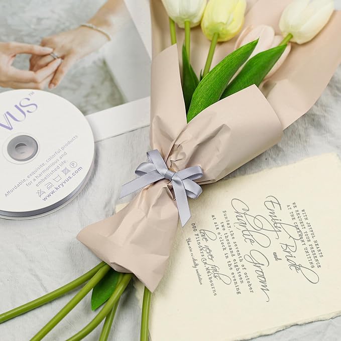 Gray Satin Ribbon, Double Faced 3/8 Inch X 25 Yards Gray Ribbon, Premium Satin Ribbon for Gift Wrapping, Crafts, Hair Bow Making, Sewing, Flower Bouquet, Wedding Party Decor