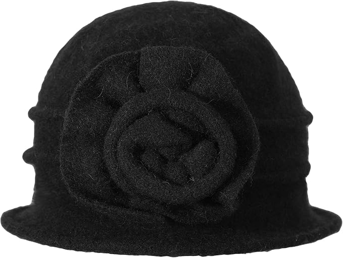 ZLYC Women Wool Cloche Bucket Hat 1920s Vintage Dress Winter Hats with Flower Accent