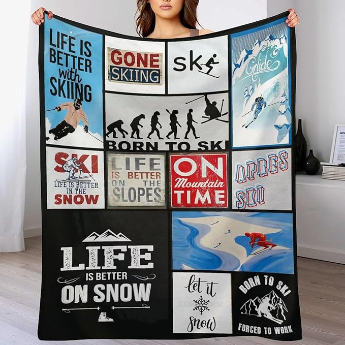 Skiing Throw Blanket for Lovers - Soft Warm Cozy Fleece for Kids Adults - Couch Sofa Bed 50"x60"