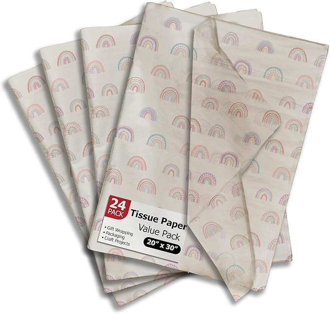 Pro Supply Global Rainbows Printed Tissue Paper for Gift Bags or Boxes and Wrapping - Spring Bulk Decorative Art Tissue Paper for Packaging and Gifting | 24 Sheets 20" x 30"