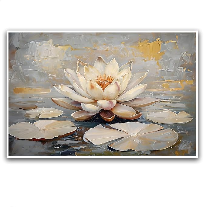 Ethereal white lotus floating on Crystal Waters poster vintage oil painting printwall art soft blush and gold accents serene home and office decor dreamy 20x30in Frameless
