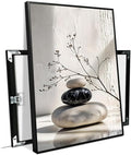 Gray and black stone pile and dried flowers poster canvas wall art in harmony Minimalist wall art for tranquil homes and mindful spaces 8x12in Metal blackFramed