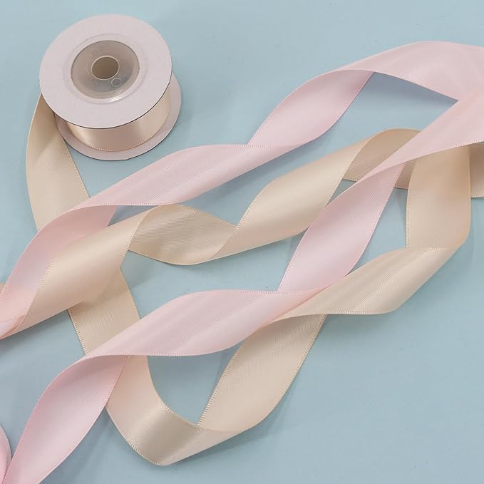 Double-Face Pink Satin Ribbon for Gift Wrapping, Wedding, Baby Shower, Mother's Day & More - 1" X 5 Yard Each, Total 30 Yds Per Package