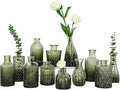 12pcs Green Glass Bud Vases Set, Small Vases for Flowers, Bud Vase for Centerpieces in Bulk, Mini Vintage Vase for Wedding Decorations, Office and Home Table Flower Décor