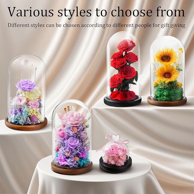 Flowers for Delivery - Forever Flowers Rose in Glass Dome with LED Lights, Large Size Preserved Roses Gifts for Women, Mom, Wife, Friend -Birthday, Anniversary, Valentine's Day Gift (Red Rose)